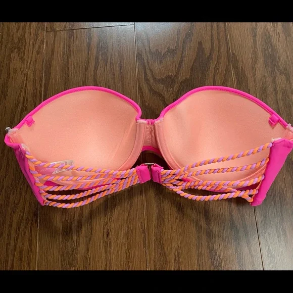 NWOT Victoria Secret strapless push up orange lavender strap bra bikini top - Picture 2 of 5